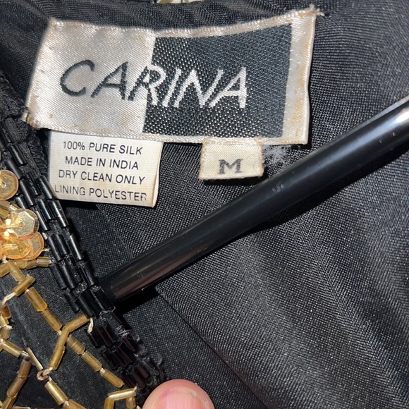 Beautiful Vintage Silk Beaded Black and Gold Dress size M by Carina - Picture 6 of 15